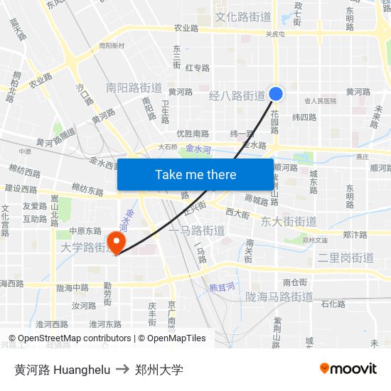 黄河路 Huanghelu to 郑州大学 map