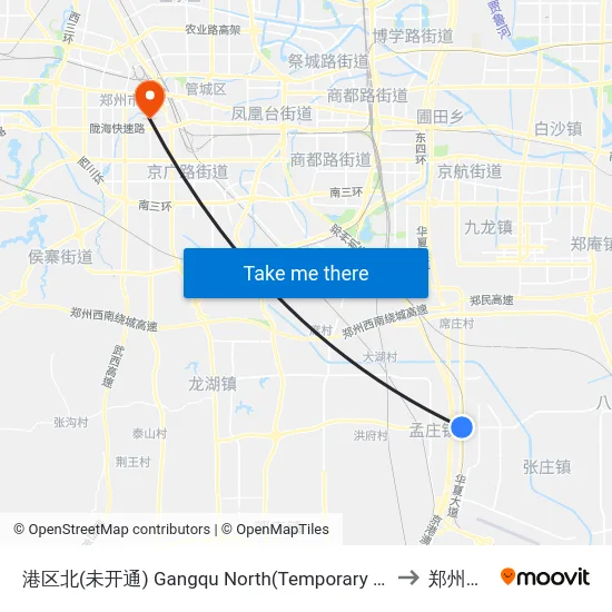 港区北(未开通) Gangqu North(Temporary Not Open) to 郑州大学 map