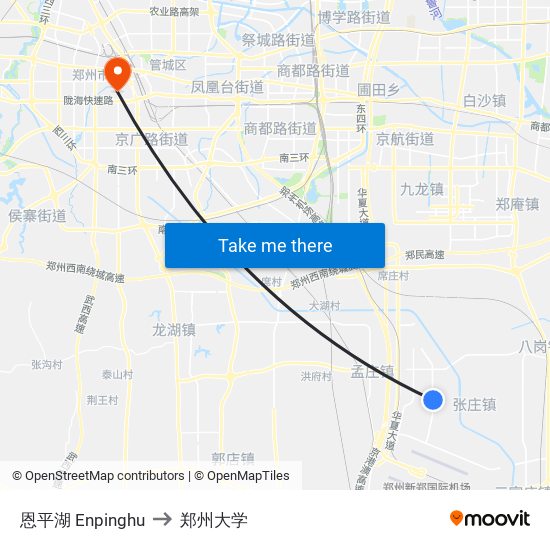 恩平湖 Enpinghu to 郑州大学 map