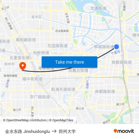 金水东路 Jinshuidonglu to 郑州大学 map