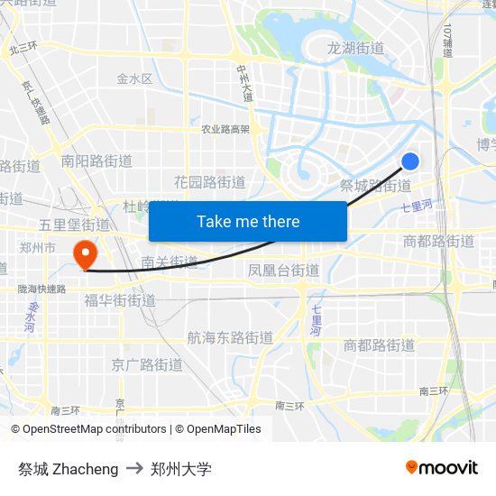 祭城 Zhacheng to 郑州大学 map