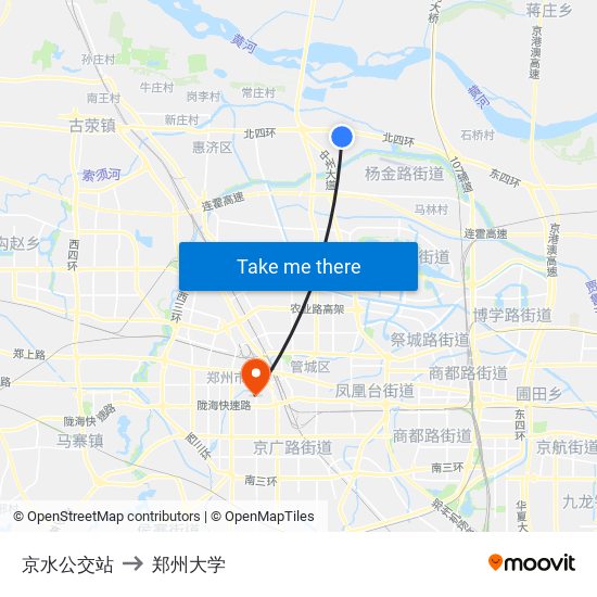 京水公交站 to 郑州大学 map