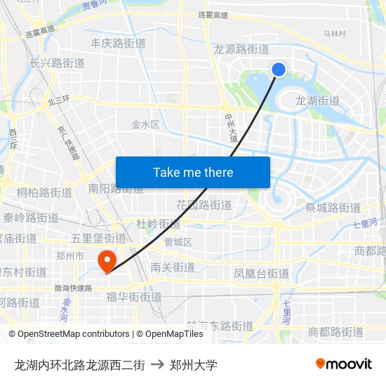 龙湖内环北路龙源西二街 to 郑州大学 map