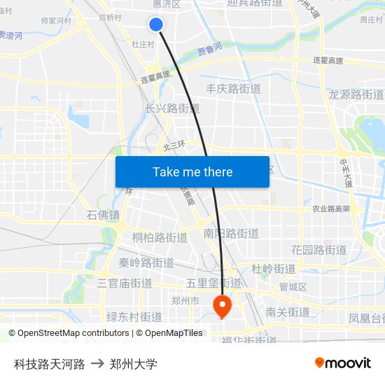 科技路天河路 to 郑州大学 map