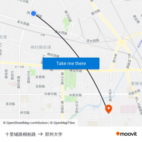 十里铺路桐柏路 to 郑州大学 map