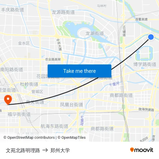 文苑北路明理路 to 郑州大学 map