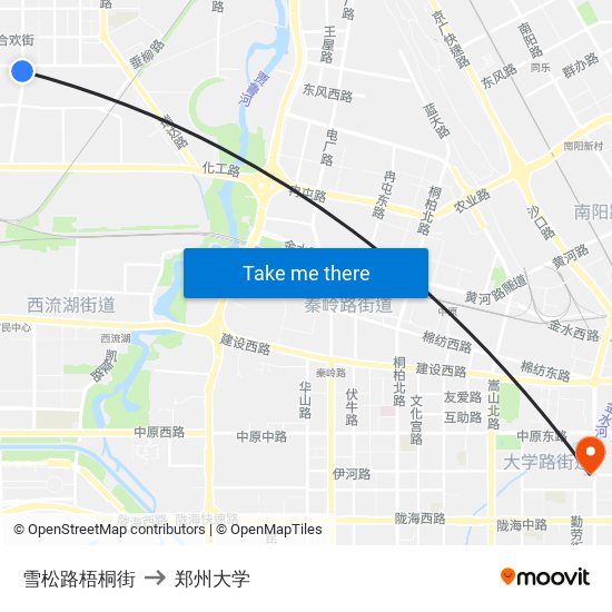 雪松路梧桐街 to 郑州大学 map