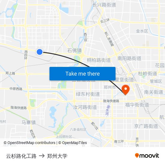 云杉路化工路 to 郑州大学 map