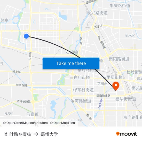红叶路冬青街 to 郑州大学 map