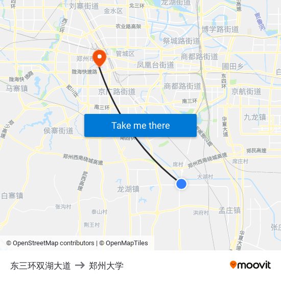 东三环双湖大道 to 郑州大学 map