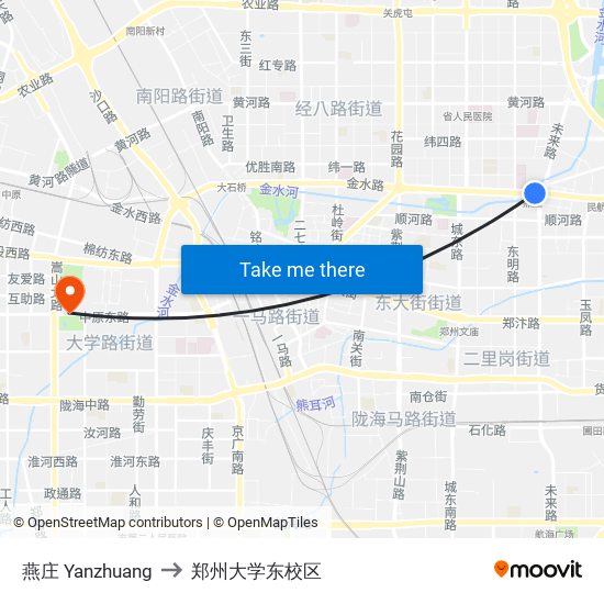 燕庄 Yanzhuang to 郑州大学东校区 map