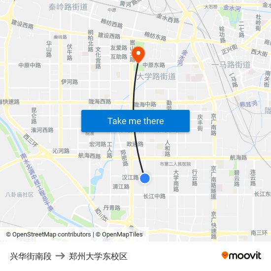 兴华街南段 to 郑州大学东校区 map