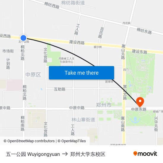 五一公园 Wuyigongyuan to 郑州大学东校区 map