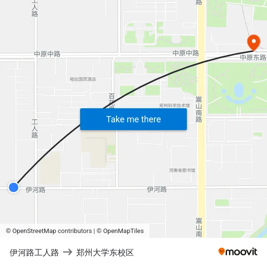伊河路工人路 to 郑州大学东校区 map