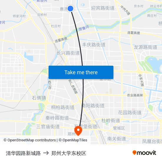 清华园路新城路 to 郑州大学东校区 map