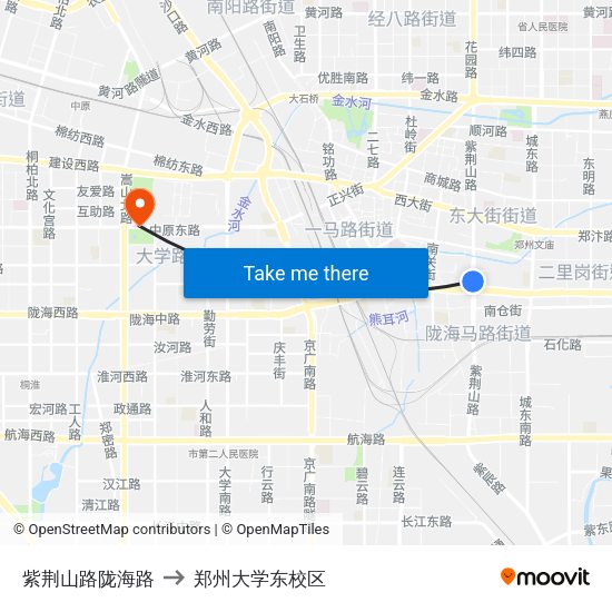 紫荆山路陇海路 to 郑州大学东校区 map