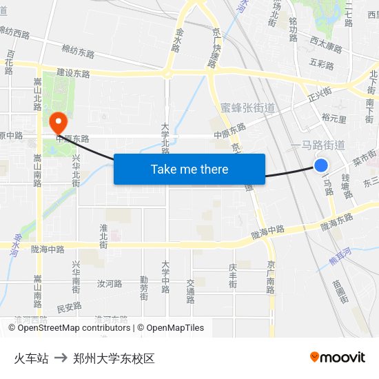 火车站 to 郑州大学东校区 map
