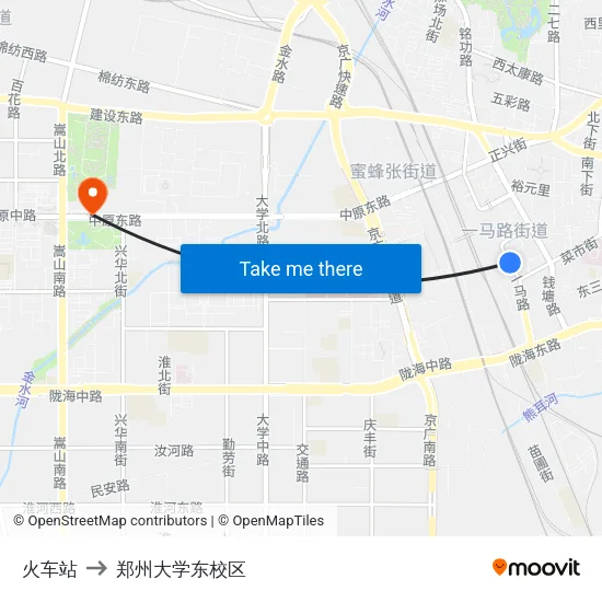 火车站 to 郑州大学东校区 map