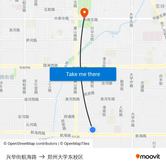 兴华街航海路 to 郑州大学东校区 map