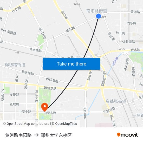 黄河路南阳路 to 郑州大学东校区 map
