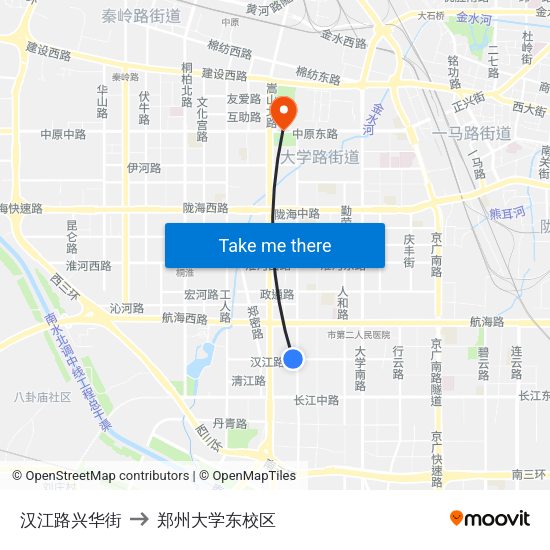 汉江路兴华街 to 郑州大学东校区 map
