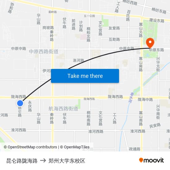 昆仑路陇海路 to 郑州大学东校区 map