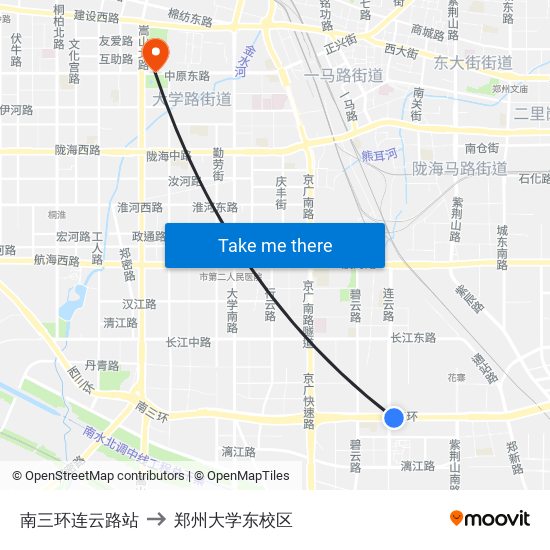 南三环连云路站 to 郑州大学东校区 map