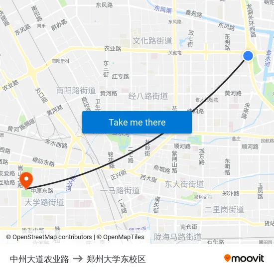 中州大道农业路 to 郑州大学东校区 map