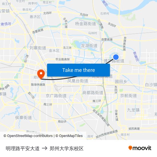明理路平安大道 to 郑州大学东校区 map