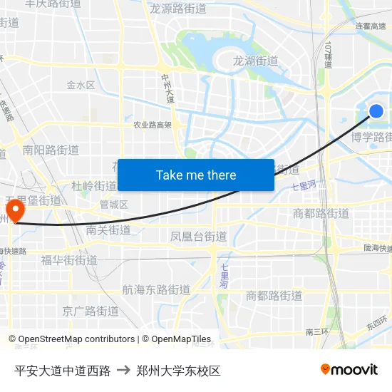平安大道中道西路 to 郑州大学东校区 map
