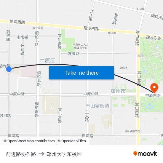 前进路协作路 to 郑州大学东校区 map