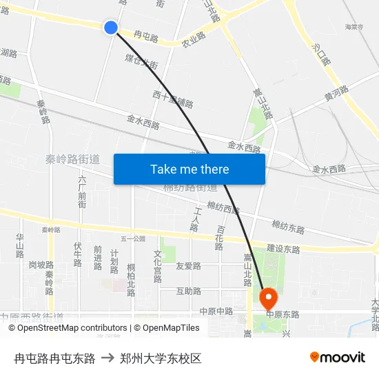冉屯路冉屯东路 to 郑州大学东校区 map