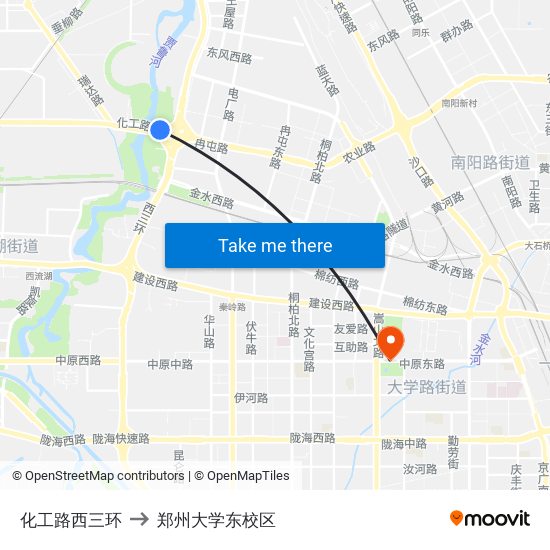 化工路西三环 to 郑州大学东校区 map