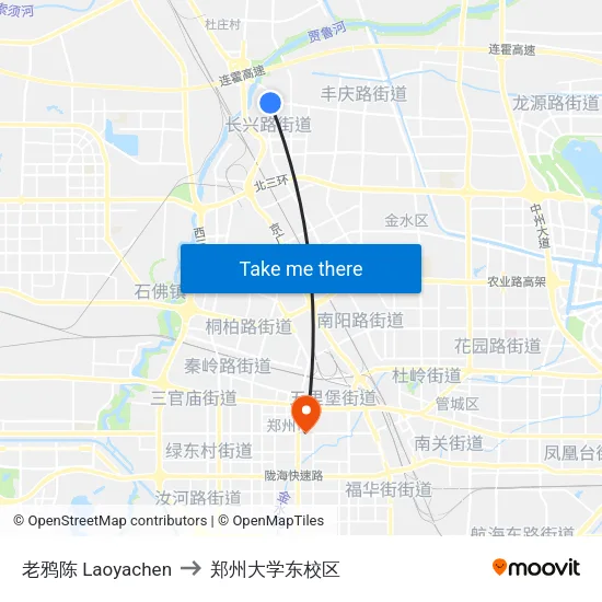 老鸦陈 Laoyachen to 郑州大学东校区 map