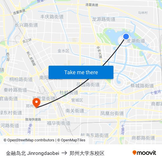 金融岛北 Jinrongdaobei to 郑州大学东校区 map