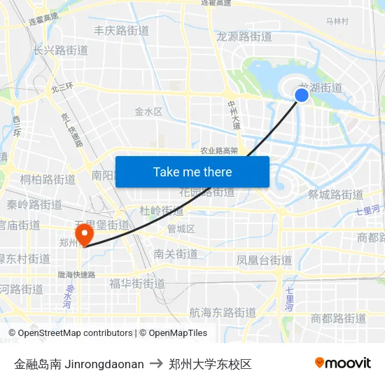 金融岛南 Jinrongdaonan to 郑州大学东校区 map