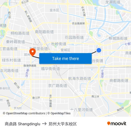 商鼎路 Shangdinglu to 郑州大学东校区 map