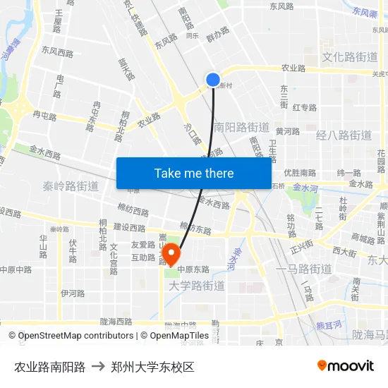 农业路南阳路 to 郑州大学东校区 map