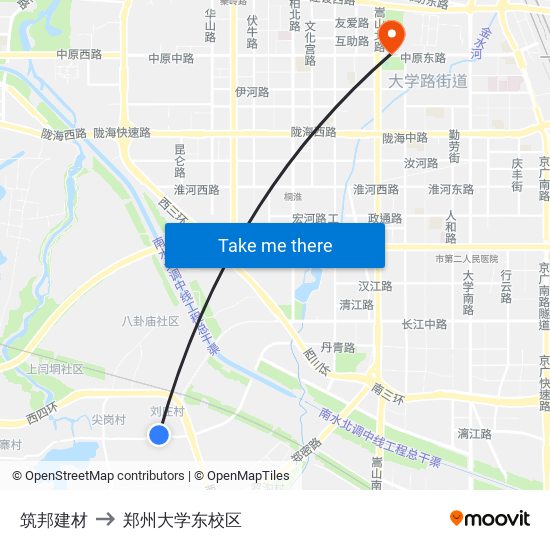 筑邦建材 to 郑州大学东校区 map