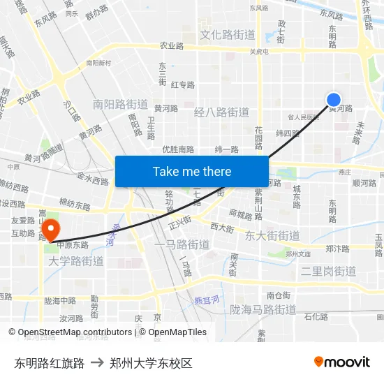东明路红旗路 to 郑州大学东校区 map