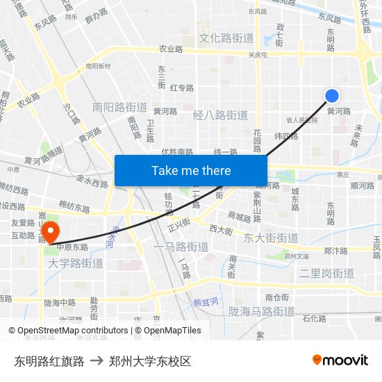 东明路红旗路 to 郑州大学东校区 map