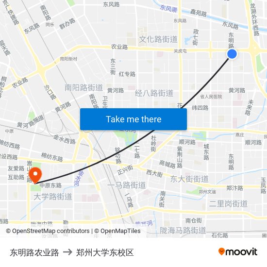 东明路农业路 to 郑州大学东校区 map