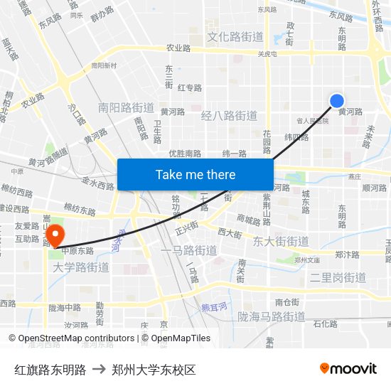 红旗路东明路 to 郑州大学东校区 map