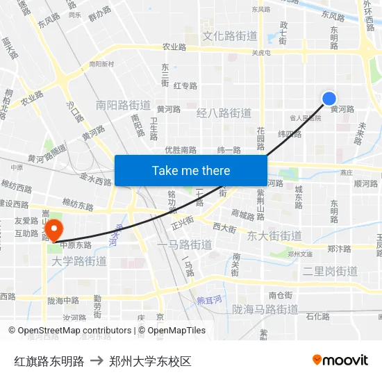 红旗路东明路 to 郑州大学东校区 map