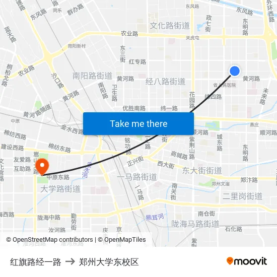 红旗路经一路 to 郑州大学东校区 map