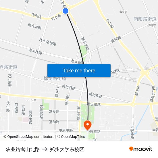农业路嵩山北路 to 郑州大学东校区 map