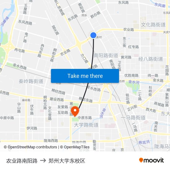 农业路南阳路 to 郑州大学东校区 map