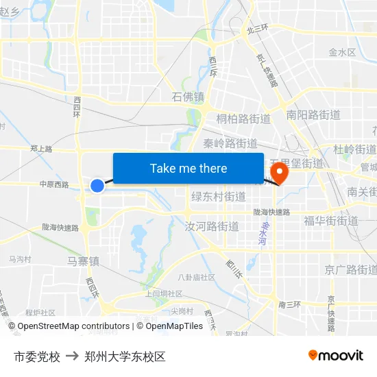 市委党校 to 郑州大学东校区 map