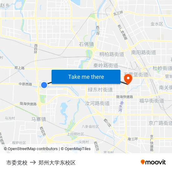 市委党校 to 郑州大学东校区 map