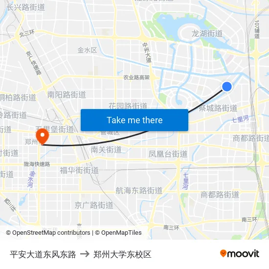 平安大道东风东路 to 郑州大学东校区 map